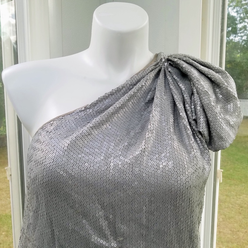 The Limited Silver Sequins One Shoulder Bow Top